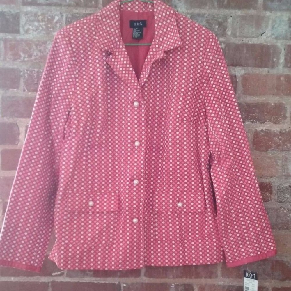 R.Q.T Pink Orange White Multicolor Cotton Jacket Blazer Overcoat Women Size 10 - Picture 2 of 11